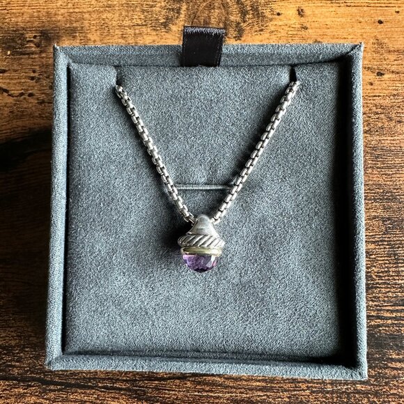 David Yurman 14K Gold & Sterling Silver Acorn w/ Amethyst Necklace - 16" - RARE - Picture 2 of 14
